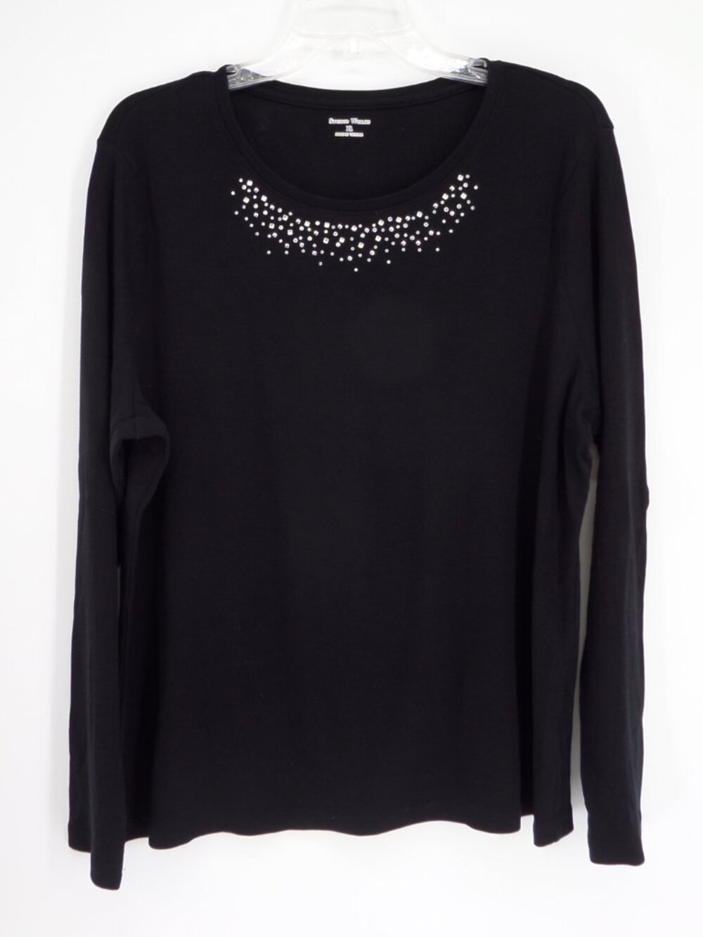 Studio Works Women's Long Sleeve Tee  Black with Silver Accents Top Size XL NWOT